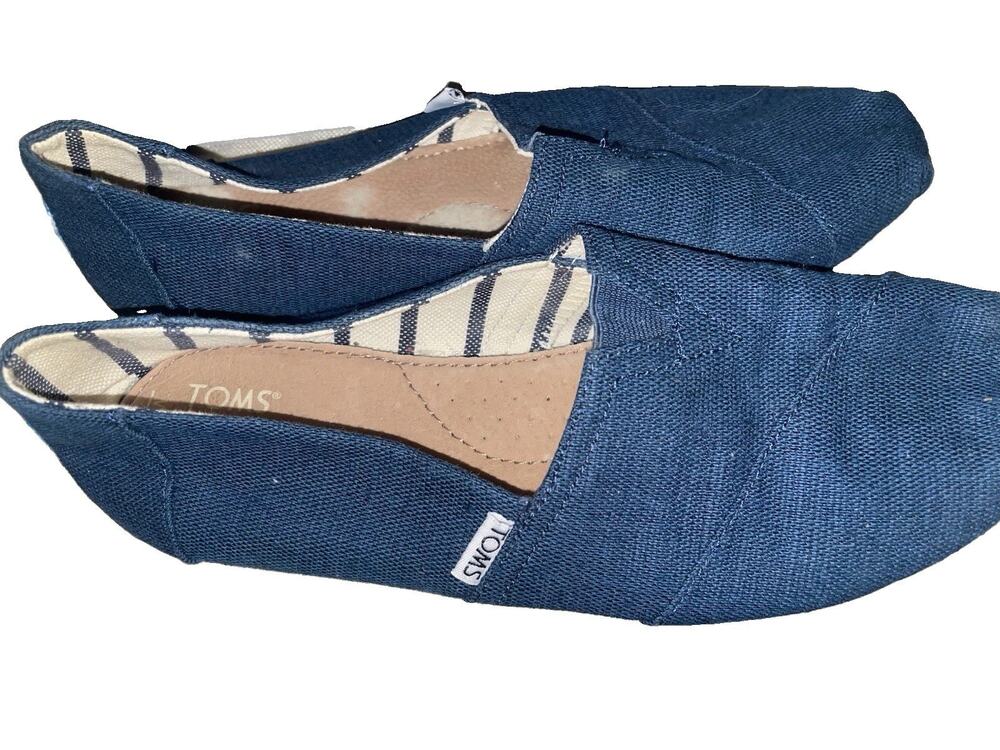 Women’s TOMS Flat Loafers Blue Denim Type Canvas Sz 8 W
